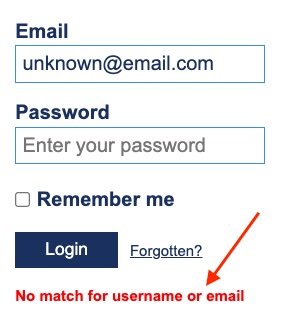 Message to say there was no match to your email address