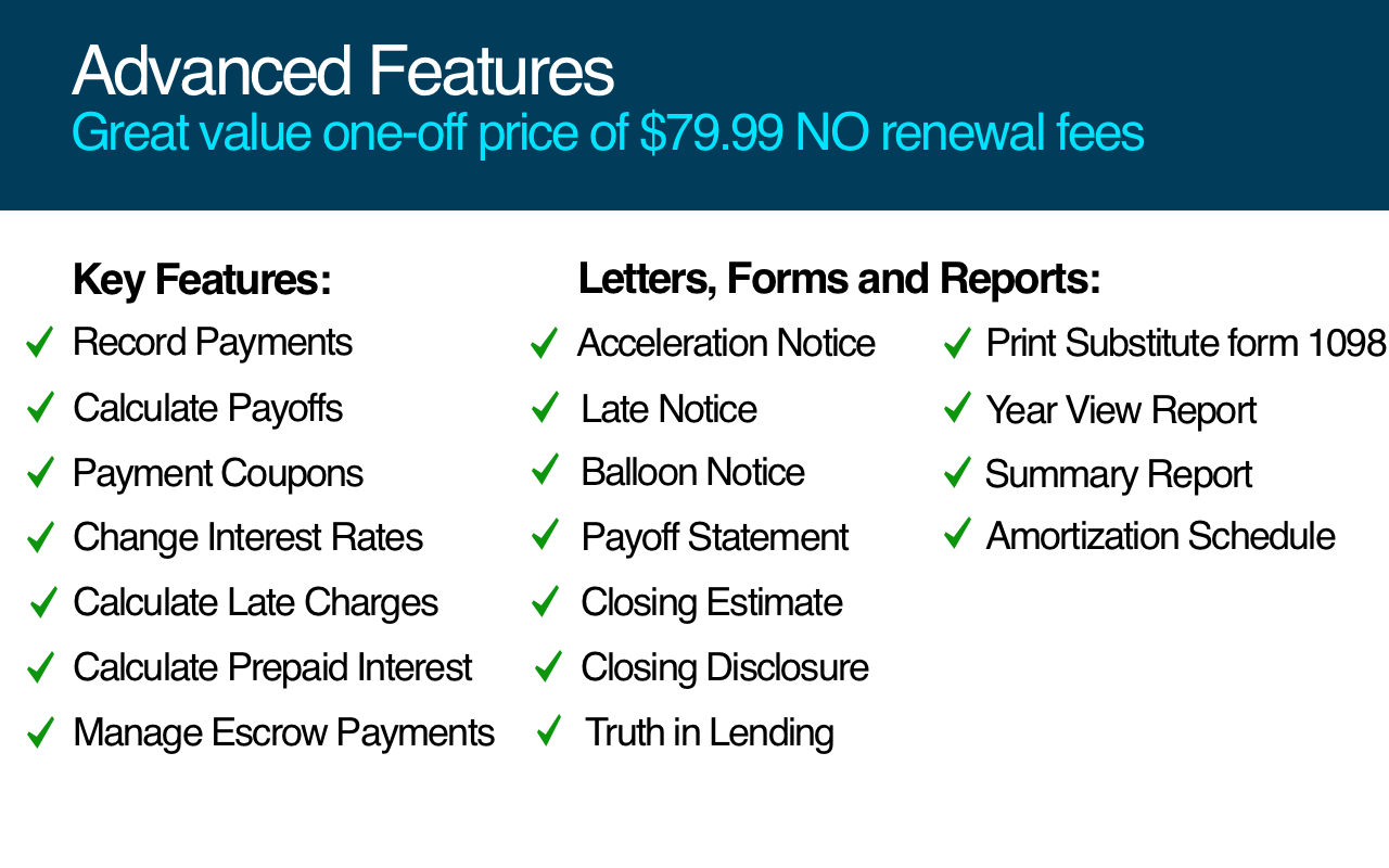 All the Advanced Features you need are in Lender Spreadsheet