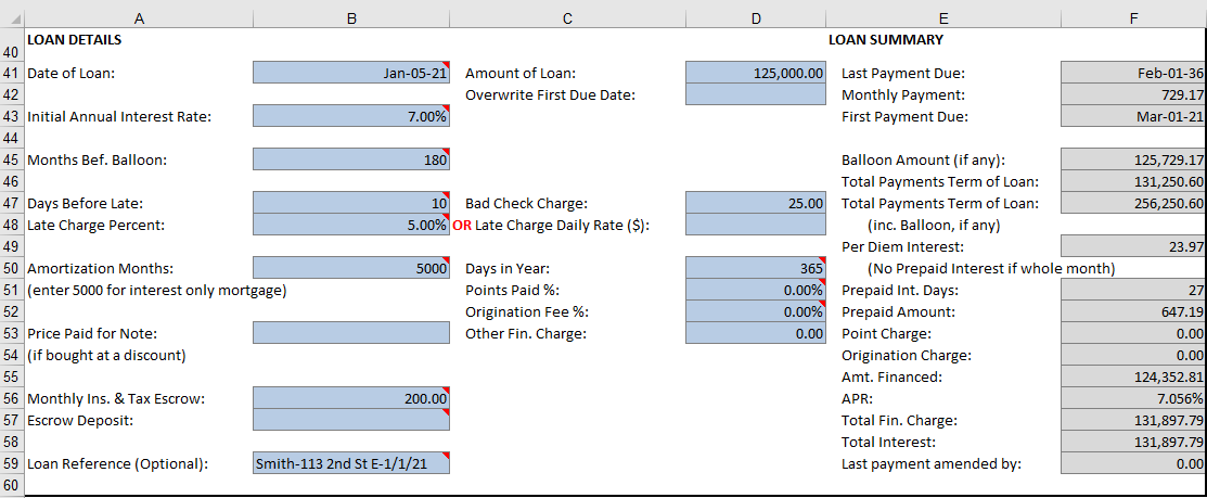 Enter Loan details in the Setup worksheet