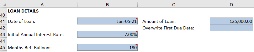 Enter basic Loan details in the Setup worksheet