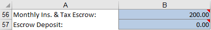 Enter the  Escrow Deposit and Initial Escrow payments on the Setup worksheet