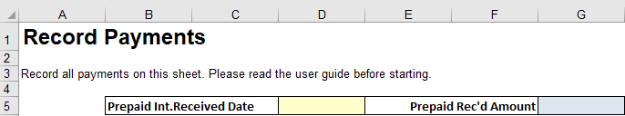 Record Payments worksheet location to enter prepaid interest