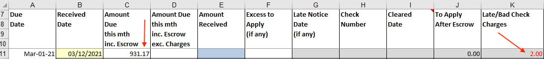 Find the Daily Late Charge on the Record Payments worksheet for a late payment