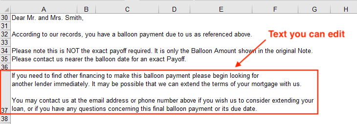 Edit the text in the Balloon Notice to customize it to you
