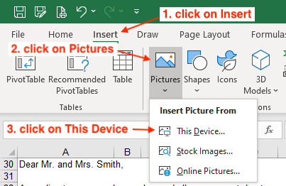 How to add an image of your signature in Microsoft Excel using the insert menu