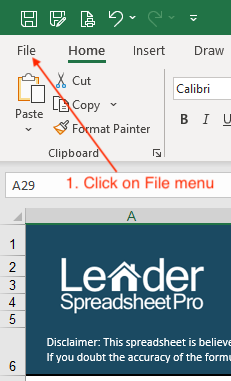 Click on the File Menu on Microsoft Excel to export as pdf