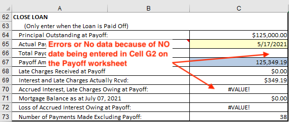 Checking for errors in closing off loan and entering payoff amount