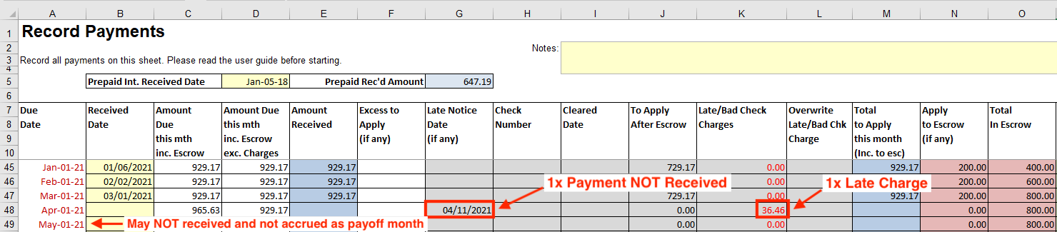 Record Payments worksheet last month not paid