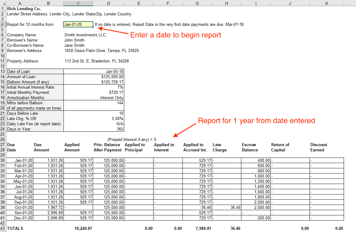 Enter a date in the Year View worksheet to create your report for a year from the date entered