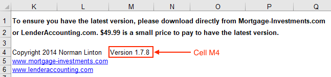 Where to find the version of Lender Software Pro which in our example is version 1.7.8