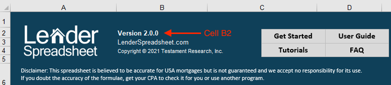 Where to find the version of Lender Spreadsheet from version 2 onwards